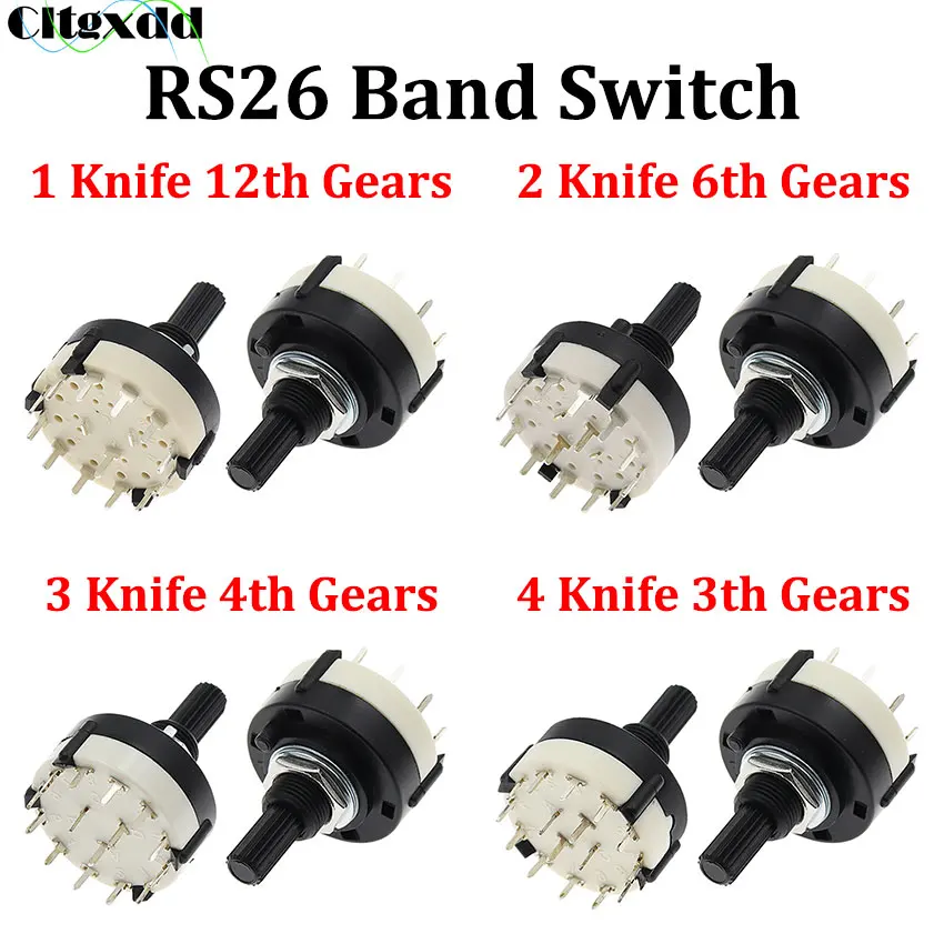 

Cltgxdd 1pcs RS26 Band Gear Rotary Switch 1 2 3 4 Pole Position 12/6/4/3 Selectable PCB Plug-in Board Adjustable Switch