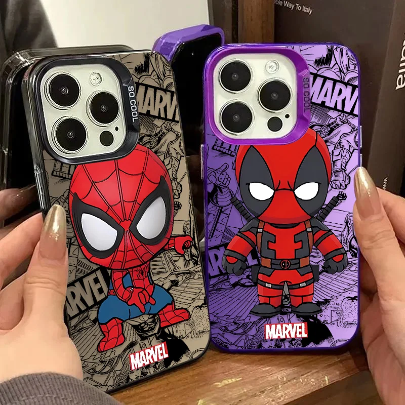 Chapeamento Matte Hard Shockproof Case para iPhone, Marvel, Homem-Aranha, Deadpool Capa, iPhone 16, iPhone 15, iPhone 14, iPhone 13, iPhone 12, iPhone 11 Pro Max, iPhone XS, iPhone X, iPhone XR, iPhone 8, iPhone 7 Plus, iPhone SE 2020