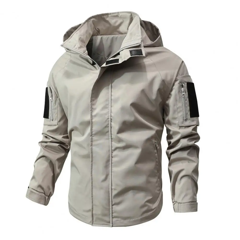 Men Hooded Windproof Coat Stylish Men's Windproof Hooded Jacket with Multiple Pockets Full Zipper Closure Casual for Outdoor