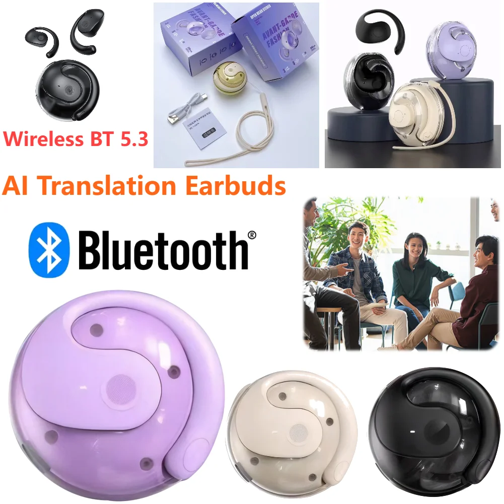 Wireless BT AI Translation Earbuds 144 Languages Real-time Translation Device Earphones for Travel Business Learning Headphones