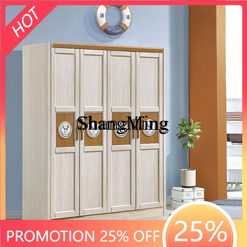 

SM new simple light luxury storage two or four doors large capacity wardrobe all solid wood home