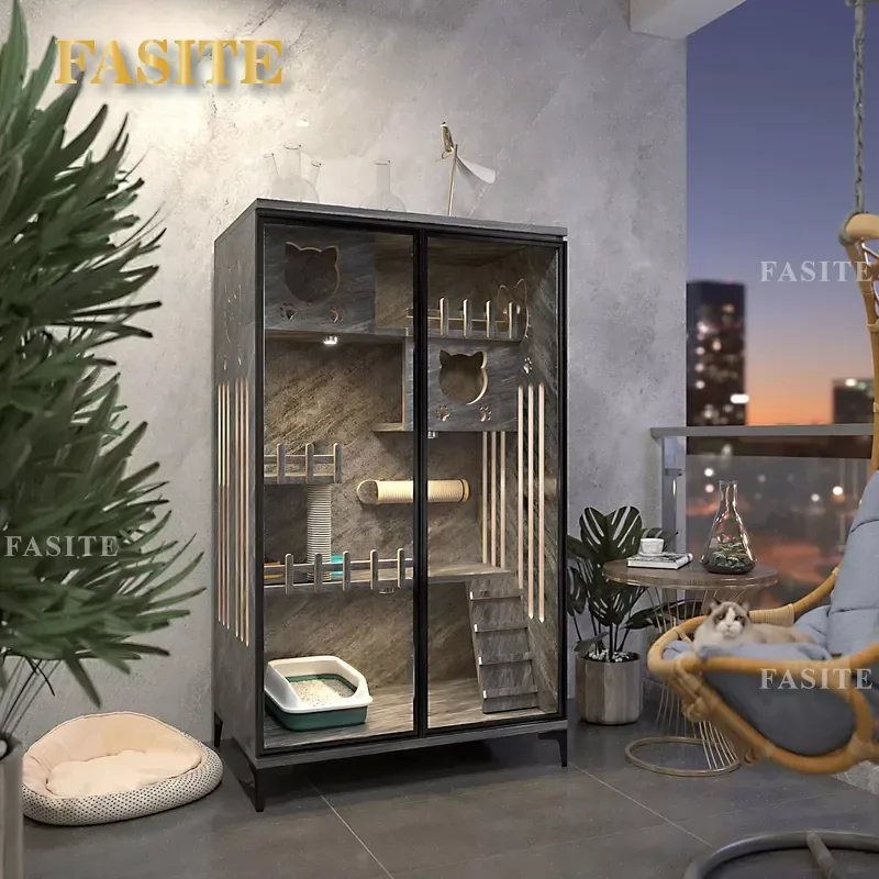 For Cat Villa Modern Solid Wood Pet Cage Luxury Breathable Indoor Furniture High Quality Suitable for Family Living Room Use