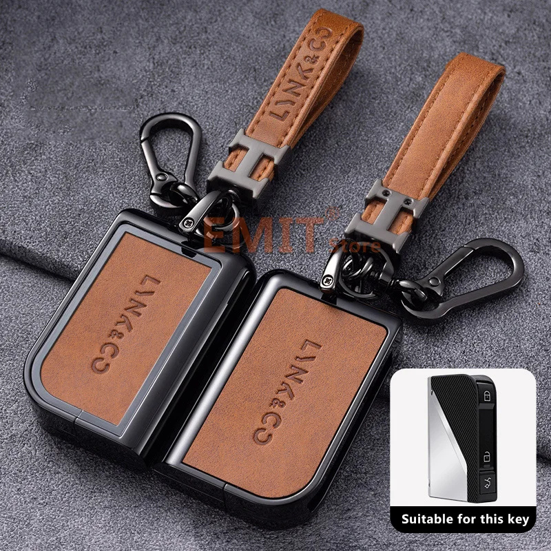 Zinc Alloy Leather Car Key Case for LYNK&CO 05 09 01 06 02 03 LYNK CO Remote Cover Shell Keychain Holder Fob Auto Accessories