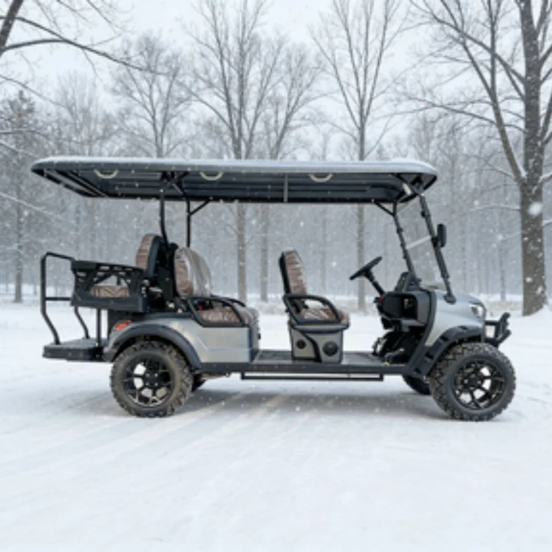 

Самая популярная тележка для гольфа, 72 В, 5 кВт, система переменного тока, электрическая тележка для гольфа с литиевой батареей, 14-дюймовые внедорожные шины и бампер для продажи