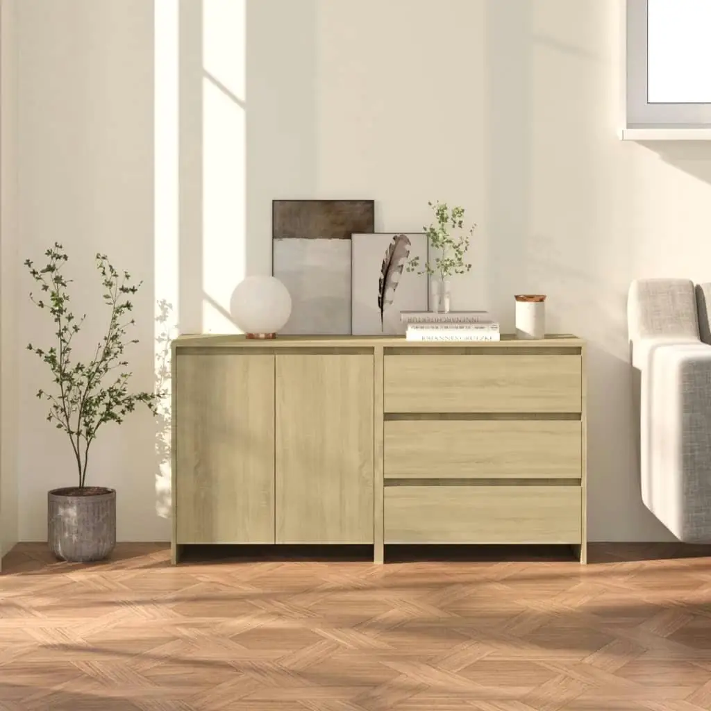 2-Piece Sonoma Oak Engineered Wood Sideboard Set - Modern Storage Cabinets for Living Room & Dining Room