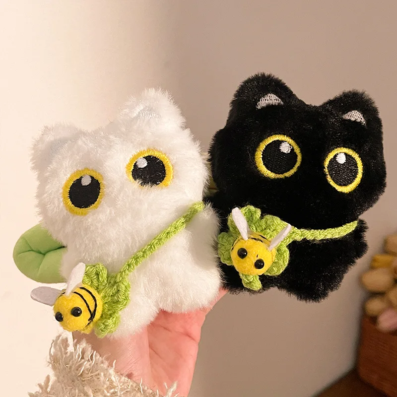 1pc cute cartoon plush bee shoulder bag big-eyed little black cat hair clip, doll back head BB clip for bangs and side clips