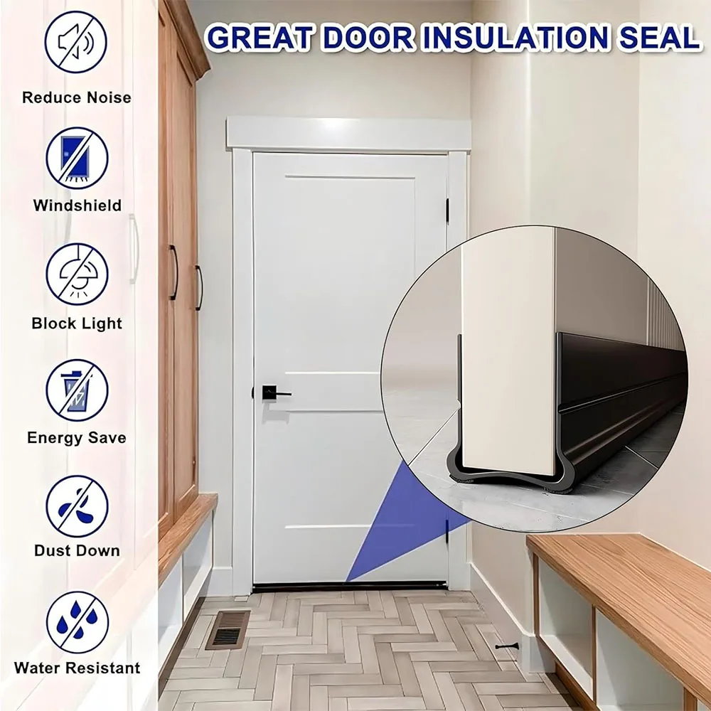 93cm Self-adhesive Door Bottom Sealing Strip Wind and Dust Proof Weather Strip with Soundproofing Felt PVC Flexible Door Strip