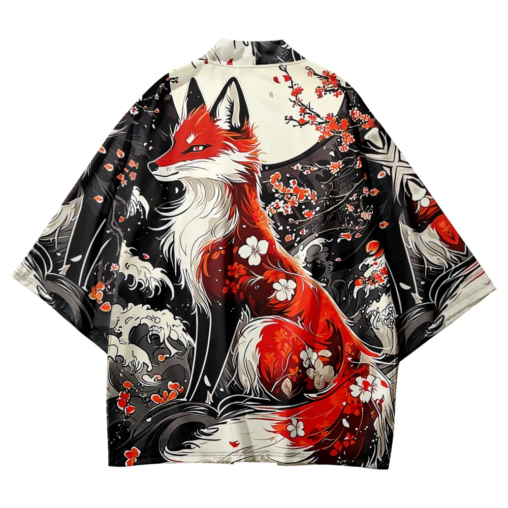 

Japanese Anime Sakura Fox Print Kimono 2025 Streetwear Cardigan Women Men Harajuku Haori Cosplay Top Shirts Yukata Asian Clothes