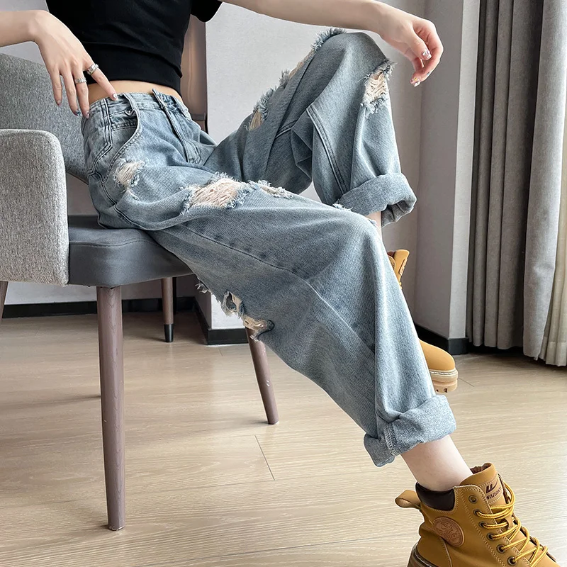 

Jeans Woman High Waist Ripped Jeans Women 2024 Pants Women Korean Fashion Vintage Clothes Streetwear Women's women clothing