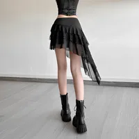 SylCue Mesh Patchwork Mini Skirts Women Elastic Waist Bandage Decoration Tierred Street Versatile Style Ruched Elegant Bottoms 3