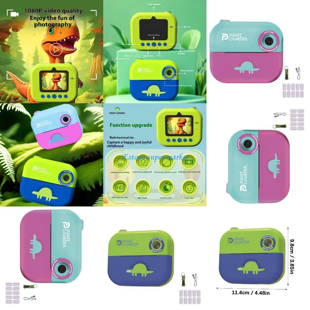 

090B Instantly Print Double Lens Kids Camera Photo Built In Games Rechargeable Battery