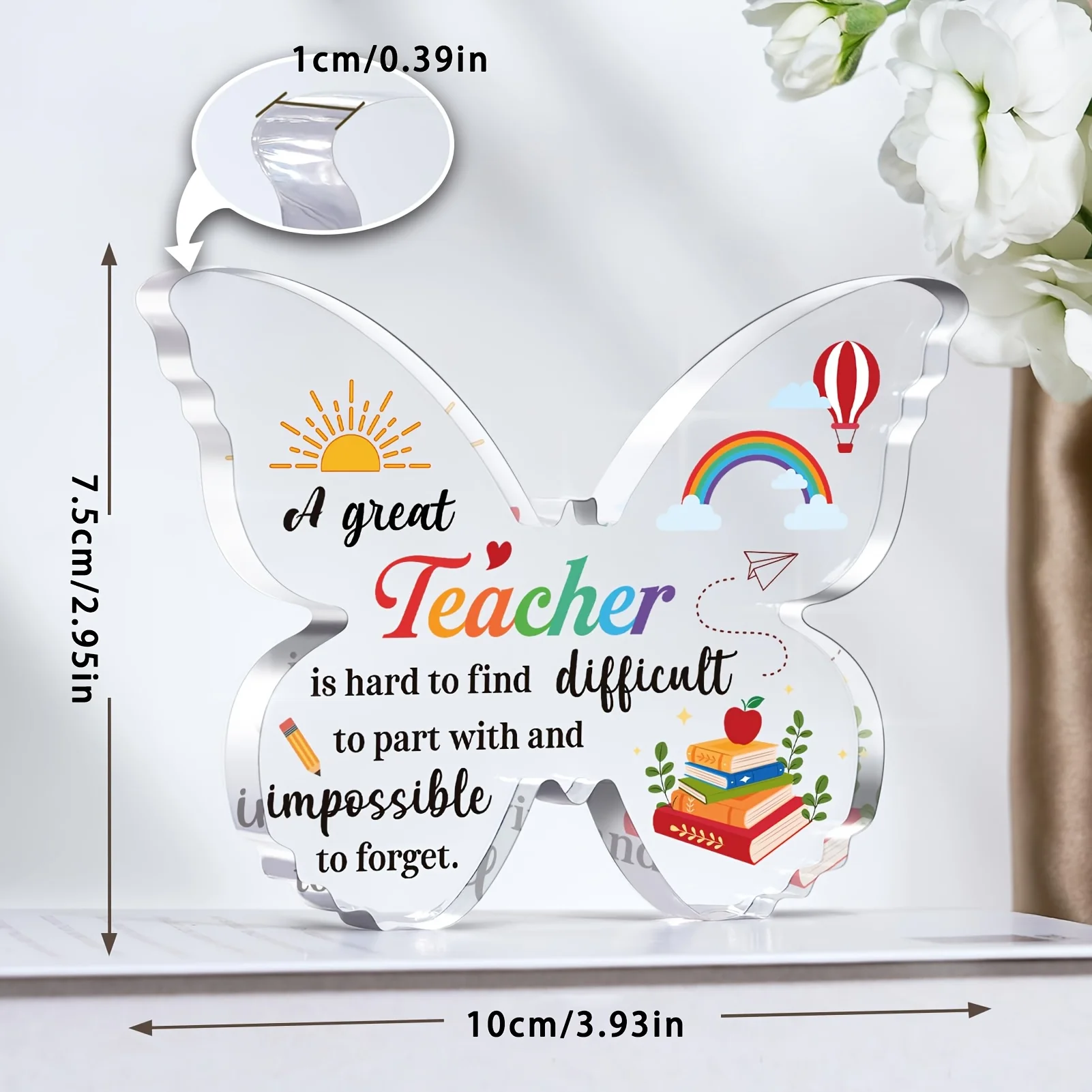 2D Flat, 1pc Thank You Teacher Butterfly Plaque - Colorful Educational Desk Decor with Uplifting Teacher Appreciation Gift