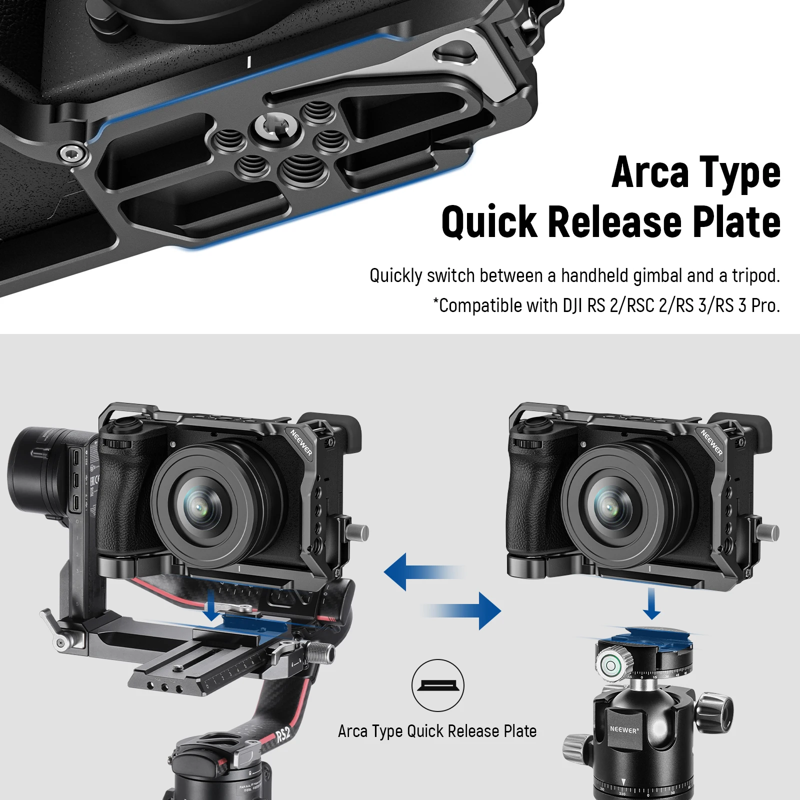 NEEWER a6700 Camera Cage For Sony Alpha 6700 Aluminum Video Rig with HDMI Cable Clamp NATO Rails And Cold Shoe