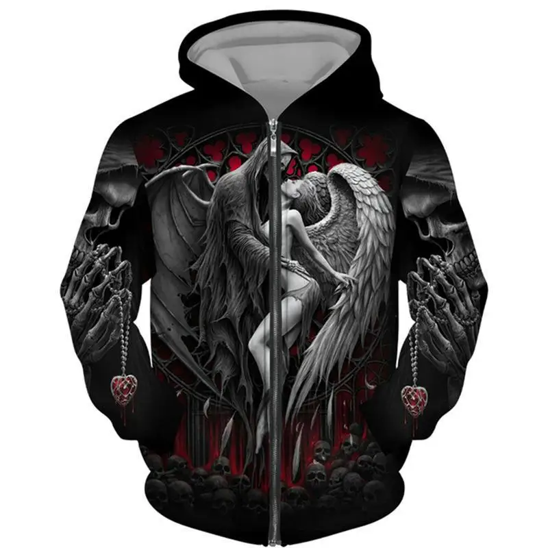 

Dark Series Skeleton Digital Print Zipper Long Sleeved Autumn And Winter New Product Cross-Border Men's Hooded Jacket MF008