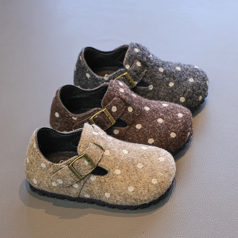Autumn Girl's Flat Shoes Polka Dot Versatile Cover Toe Kids Loafers Hook-loop Stylish Flexiable Sole Children Footwear 23-36