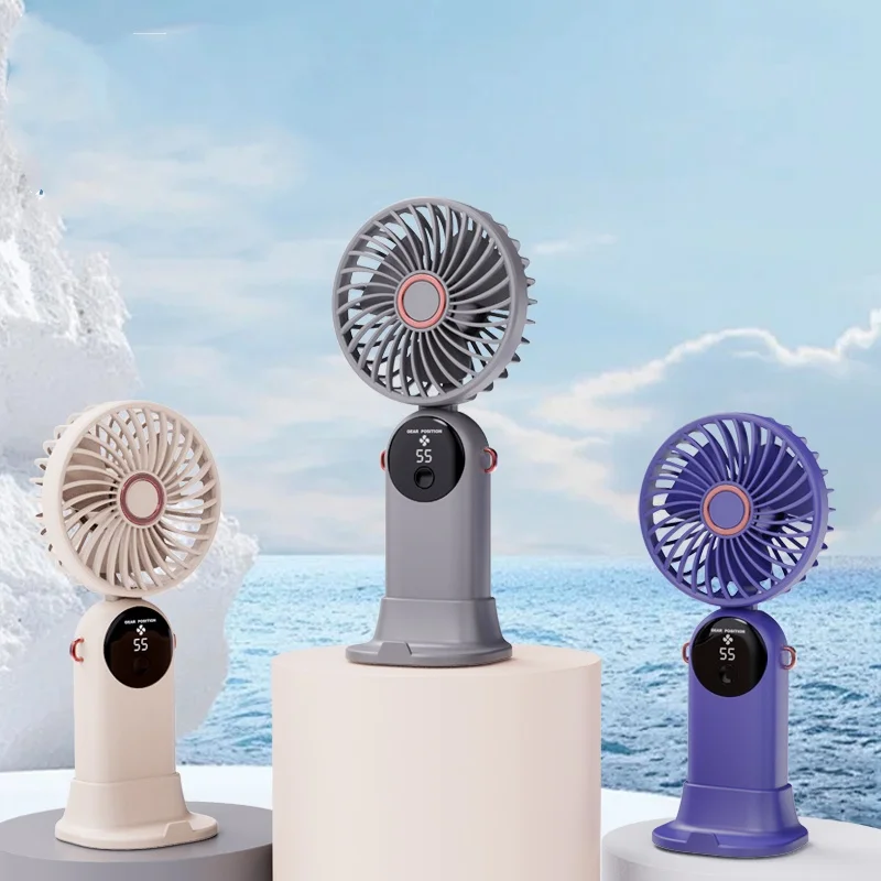 

Portable Fan, Battery Operated Fan, 5 Speeds Personal Fan with Base, Digital Display, 180° Ajustable Lash Fan Makeup Fan