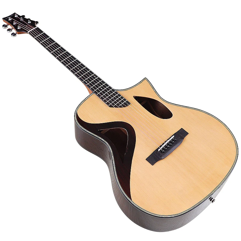 

6 String Acoustic Guitar Unique Sound Hole 41 Inch Guitar Solid Spruce Wood High Gloss Folk Guitar Free Bag