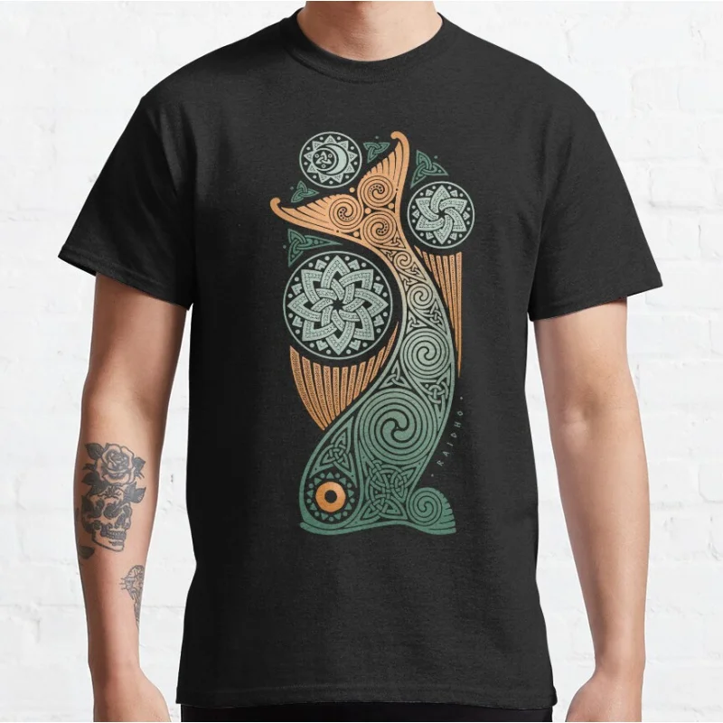 

UNDERWATER. CELTIC FISH Norse Mythology Nordic Runes Viking Gift T-Shirt Son Of Odin print tee Walhalla Graphic clothes