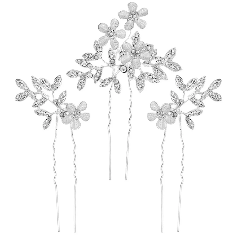 

3pcs Retro Bride Hairpins Rhinestone Flower Bobby Pin Bridal Hair Accessories Wedding Prom Party Decorative Clips Alloy Women
