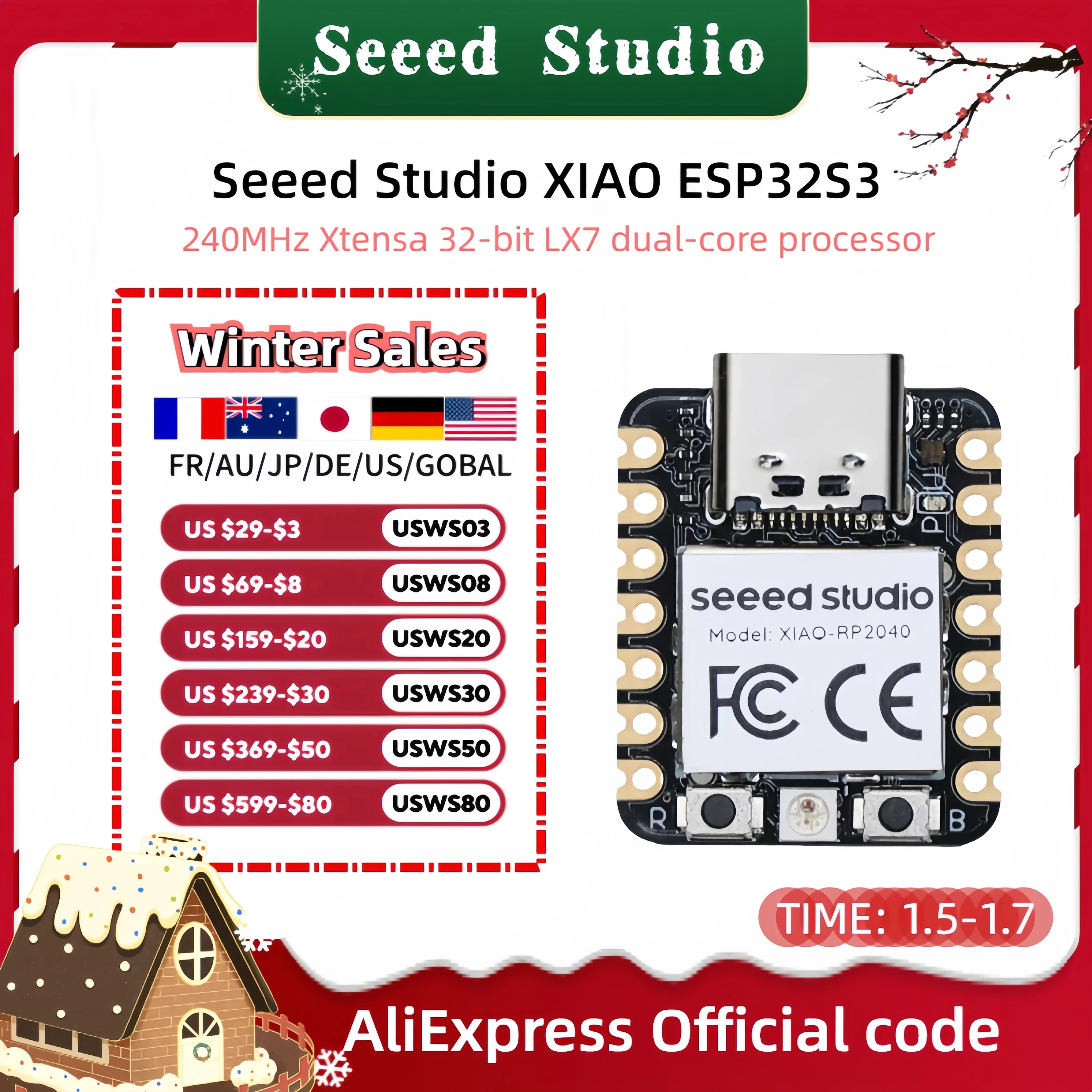 Placas de desenvolvimento ESP32S3 Mini Seeed Studio, XIAO esp32s3-2.4GHz, Wi-Fi,BLE 5.0,Dual-core, carga da bateria, eficiência energética