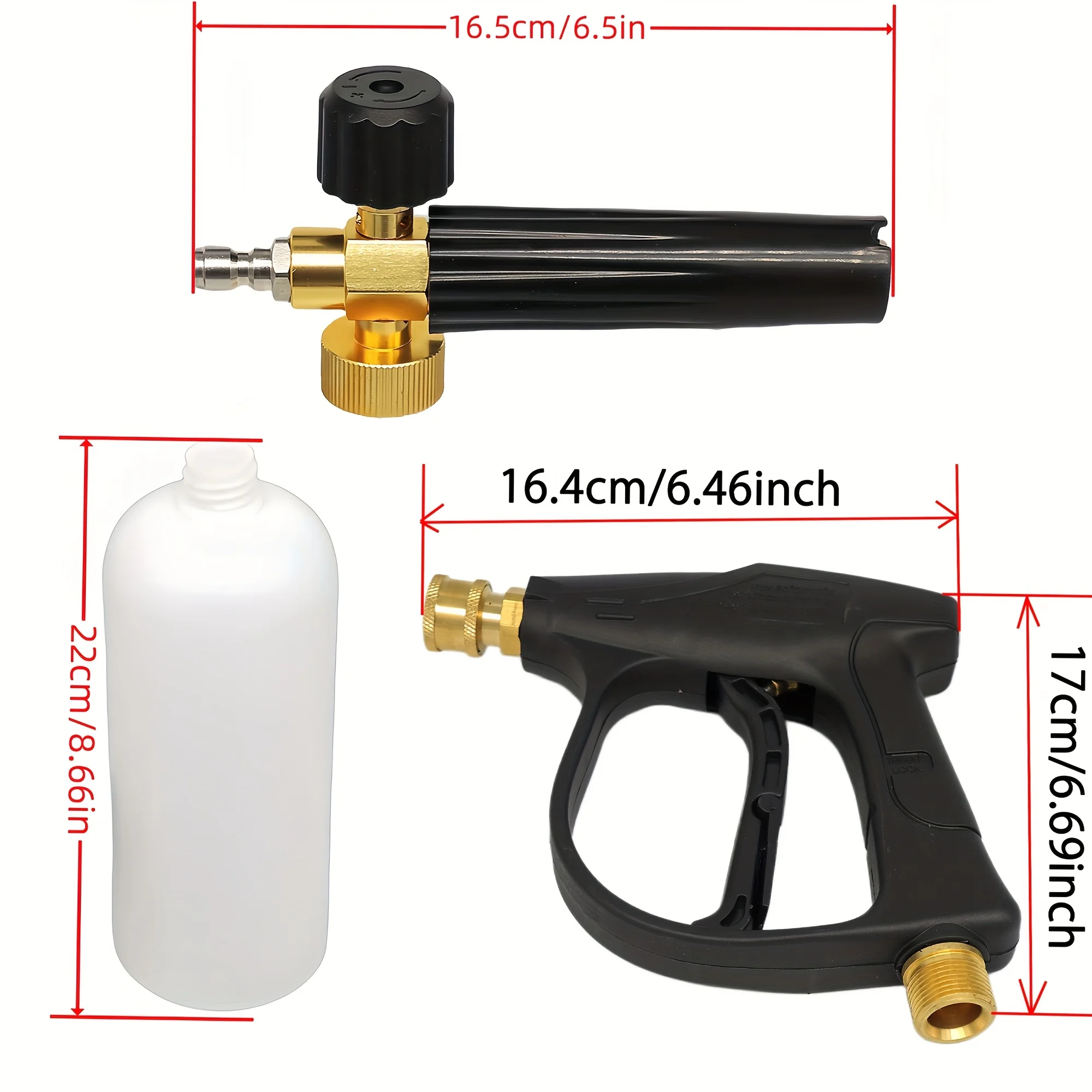Kurze Hochdruckreinigerpistole mit Schaumkanone, 1/4 Zoll Schnellanschluss und 5 Düsen, M22-14 mm Anschluss für professionelle Reinigung