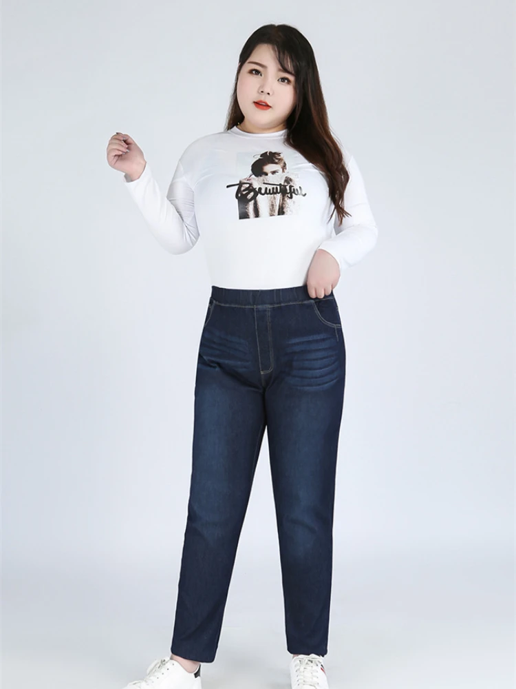 Slim Fit Jeans Women 140KG Oversized Plus Size 7XL 8XL 9XL Female Denim Pants High Waist Ankle Length Stretched Pencil Trousers