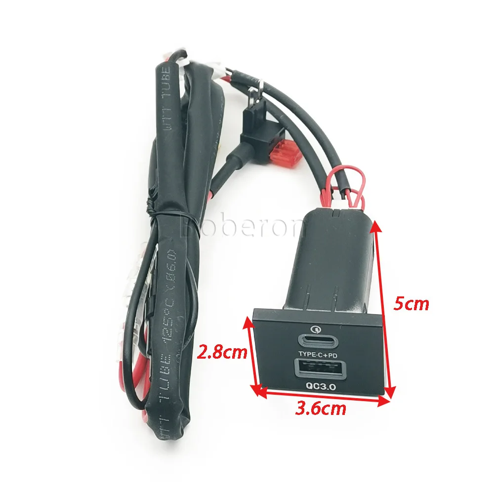 Car Dual USB QC3.0 PD TYPE C Charging Interface Socket 12/24V Fast Charger Outlet Power Adapter Type C PD For Ford Focus Red LED