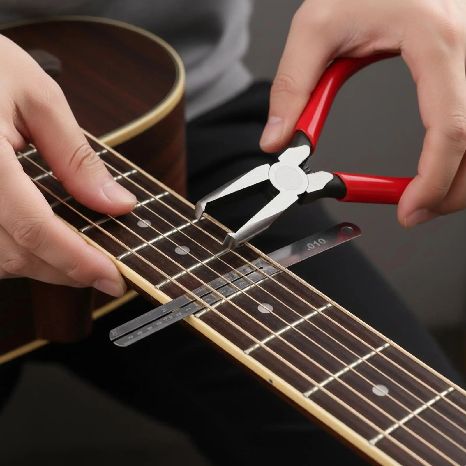 Professional Guitar Fret Puller Pliers Instrument Repair Tool High Strength Alloy Steel Red Rubber Handle for Luthier Craft