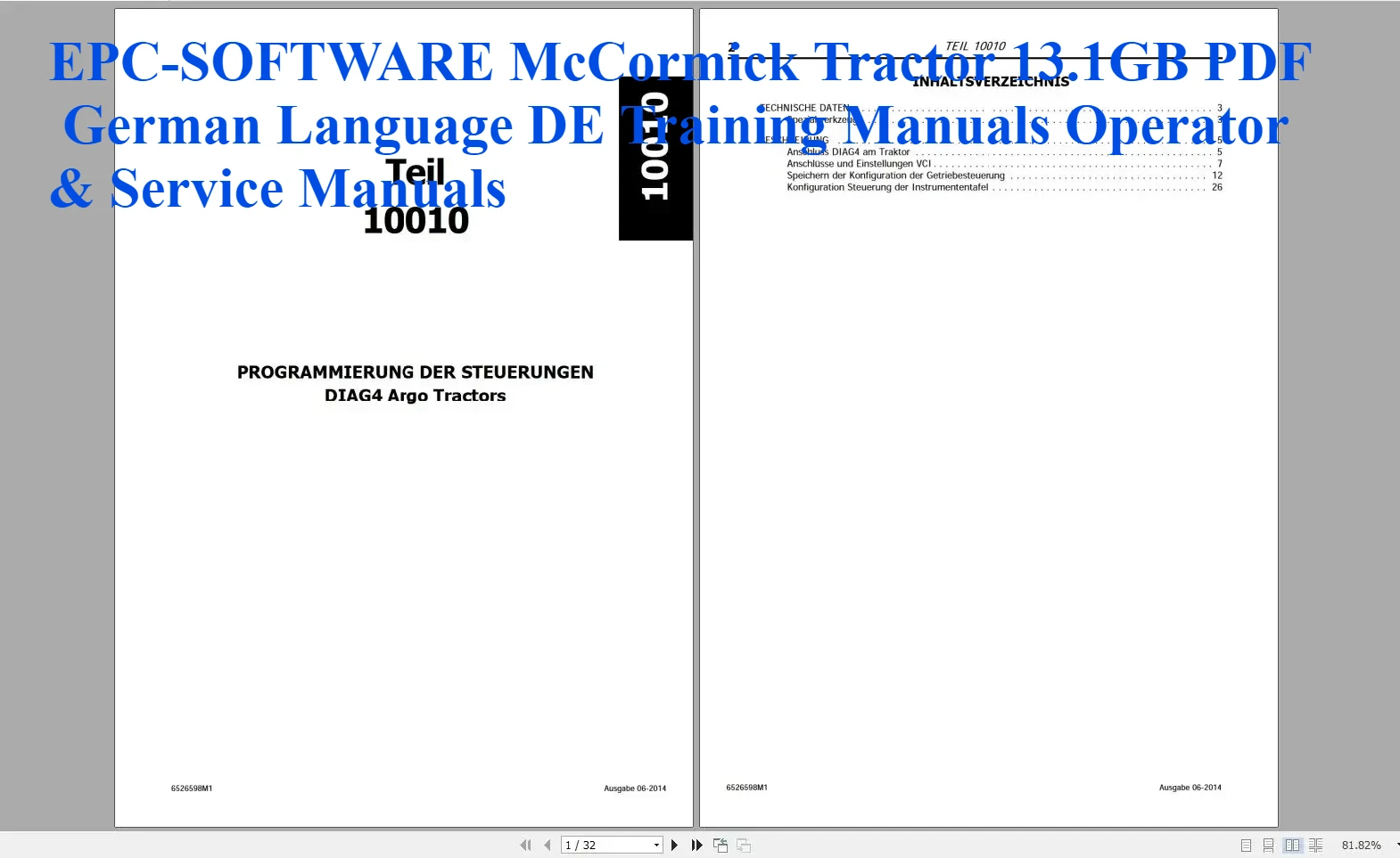 EPC-SOFTWARE McCormick Tractor 13.1GB PDF German Language DE Training Manuals Operator & Service Manuals