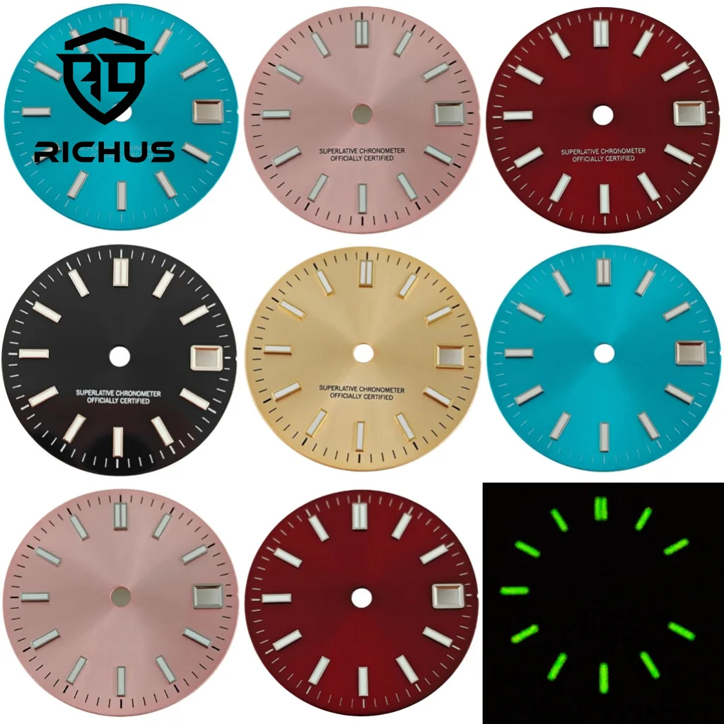 

Циферблат для часов RICHUS NH35, 29 мм, черный, с зеленым люминесцентным покрытием, подходит для механизмов NH34, NH35, NH36, совместим с заводной головкой на 3 часах и 3.8 часах.