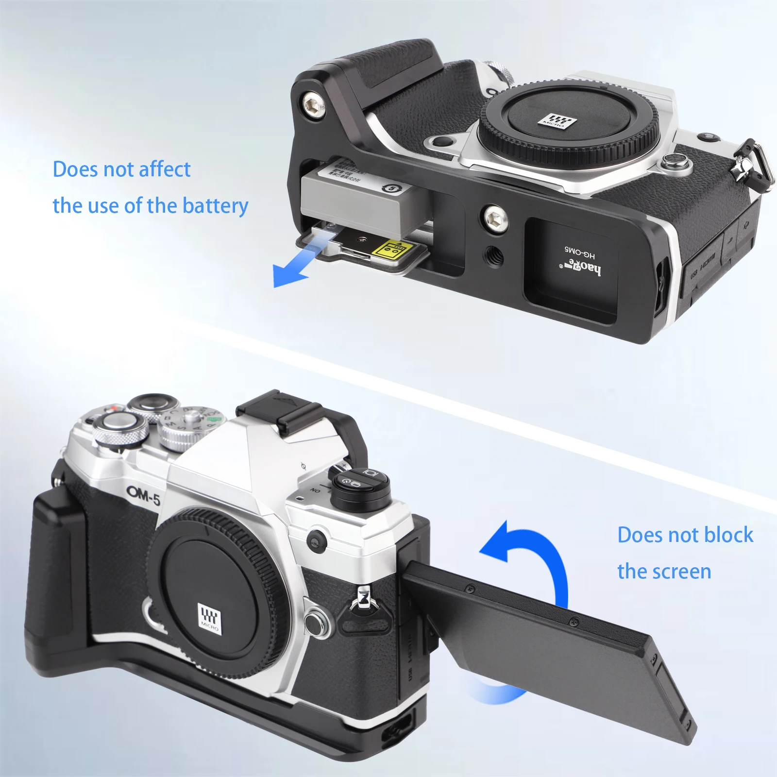Haogeカメラホルダーホルダー、om system OM-5用ハンドグリップ、arca