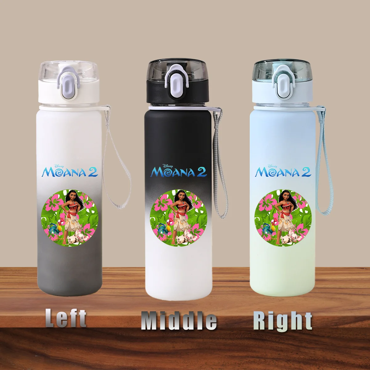 Disney Moana 2 Maui Kakamora Tia Animation Portable Plastic Gradient Outdoor Sport Water Bottle Child Gift Princess Fitness Run