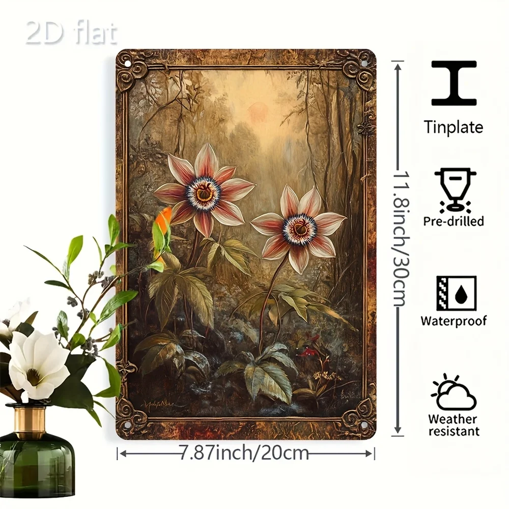 Rustic Floral Metal Sign 8x12 Inch, Waterproof Wall Art for Home Bar Cafe Garage Decor