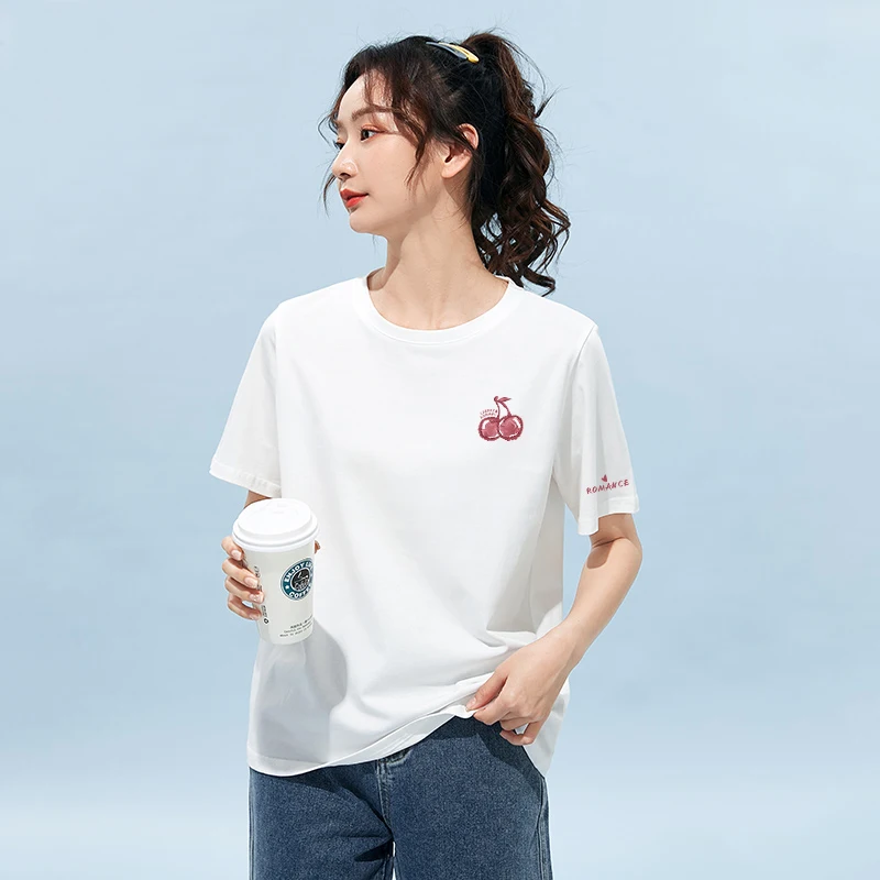 

New Women Summer Print Cotton T-shirt Fashion O-Neck Short Sleeve Casual Loose Tees Simplicity Young Style Letter T-shirt