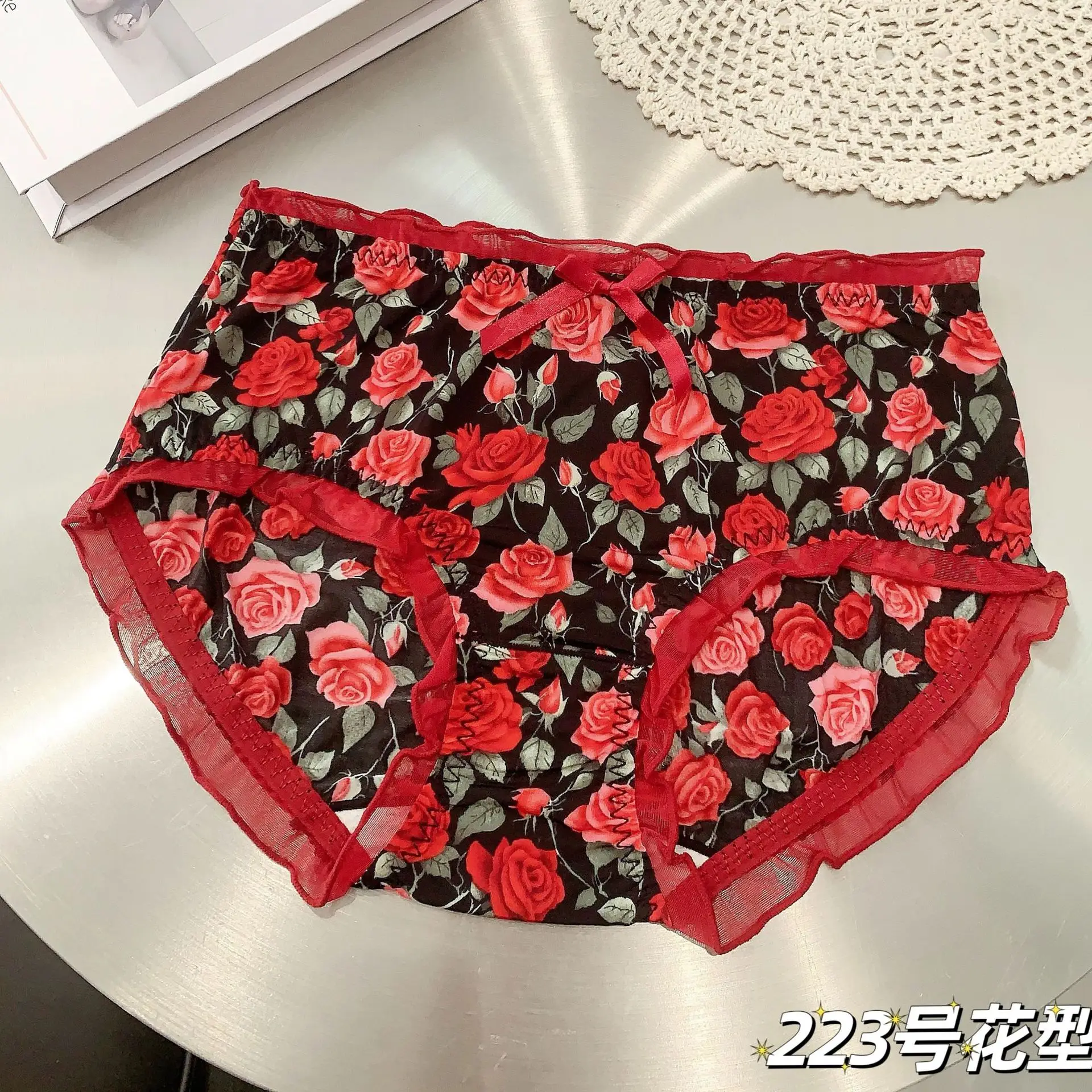 3PCS/Lot  Women Underwears Soft and Breathable Ancola Red High Stretch Ice Silk Print Plus Size Panties Sets Lady's Underpants image 6
