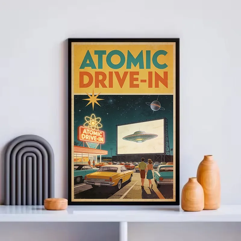 Retro 1950s Futurism Atomic Cosmic Sci-fi Space Hotel Spacecraft Illustration Poster Canvas Painting Wall Pictures Home Decor
