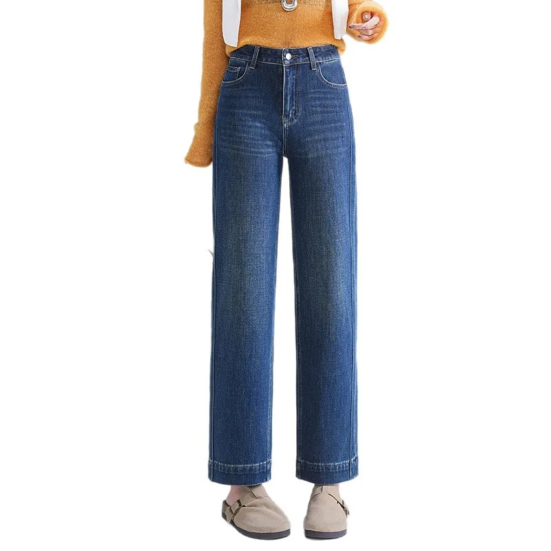 بنطلون جينز نسائي خريفي جديد بأربعة اتجاهات قابل للتمدد بتصميم مزدوج الجانب بقصة ضيقة مستقيمة عالية الخصر