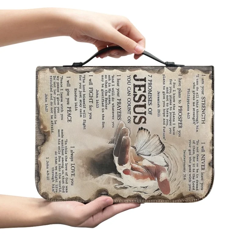 

7 Promises Of Jesus Warrior Bible Cover Personalized Print Church Bible Cover Case PU Handbags Study Book Holy Storage Boxes