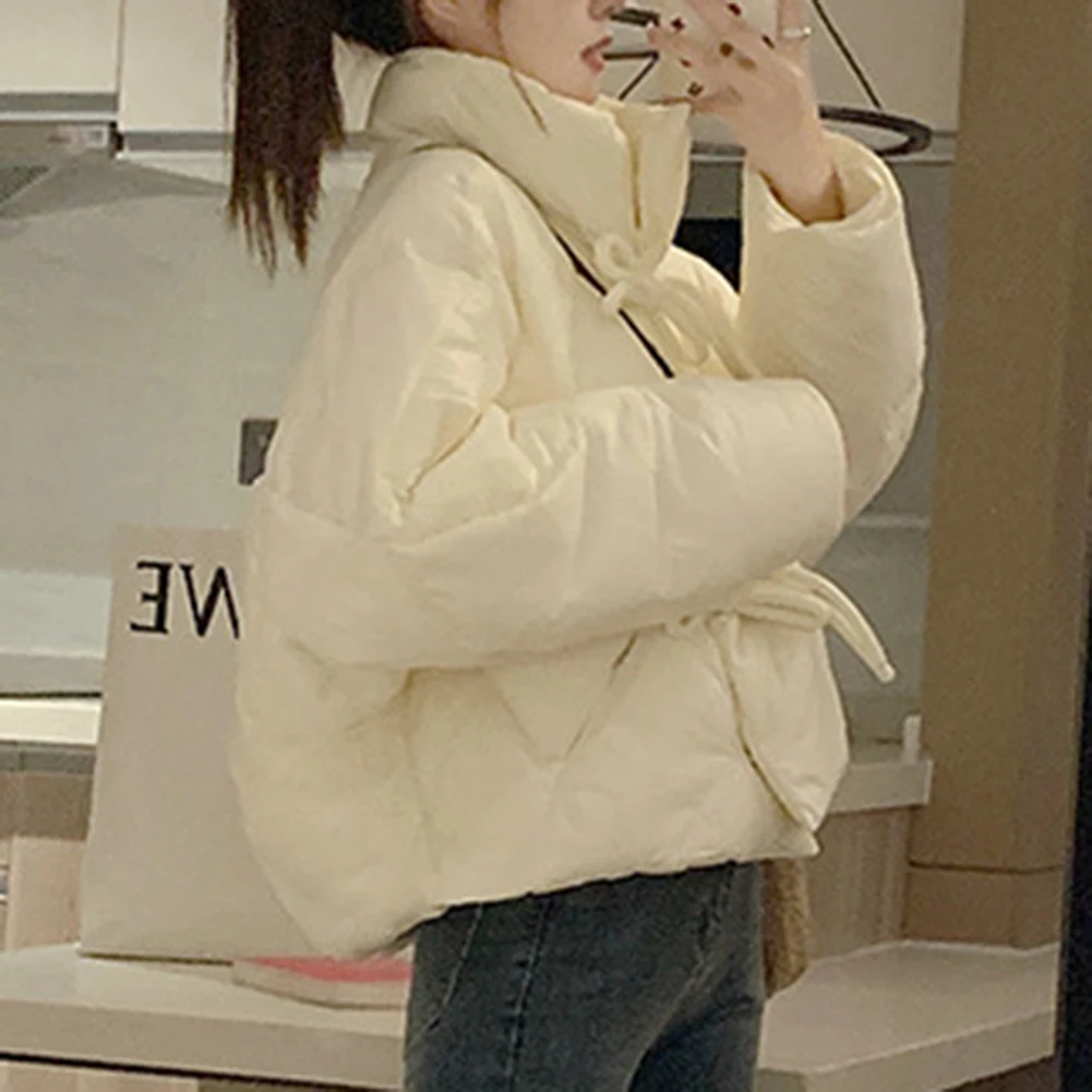 

Women Fall Winter Bow Warm Padded Jackets Fashion Sweet Aesthetic Puffer Outwear