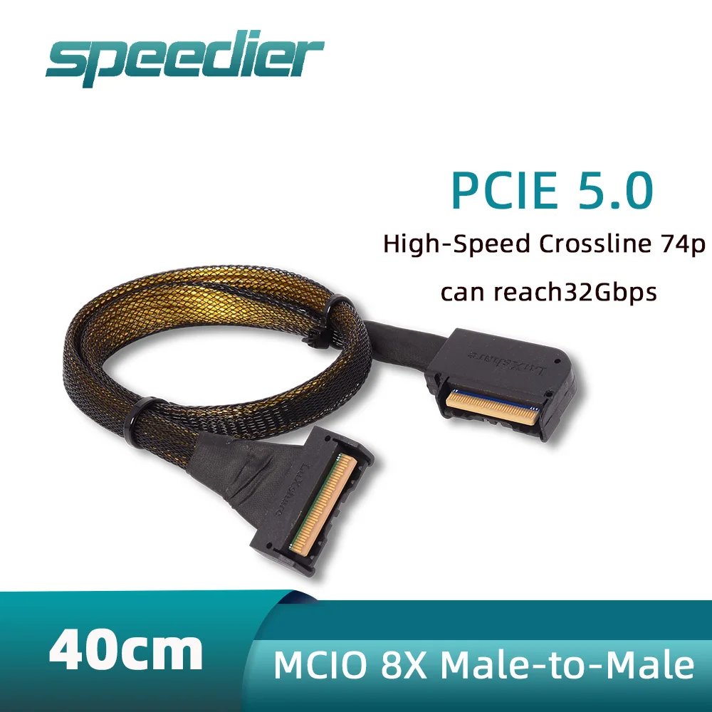 Mico To Mico SAS 74P 90 Degrees PCIe 5.0 32Gbps MCIO 8i High-Speed Crossover Cable MCIO 8X Male-to-Male 35cm 40cm