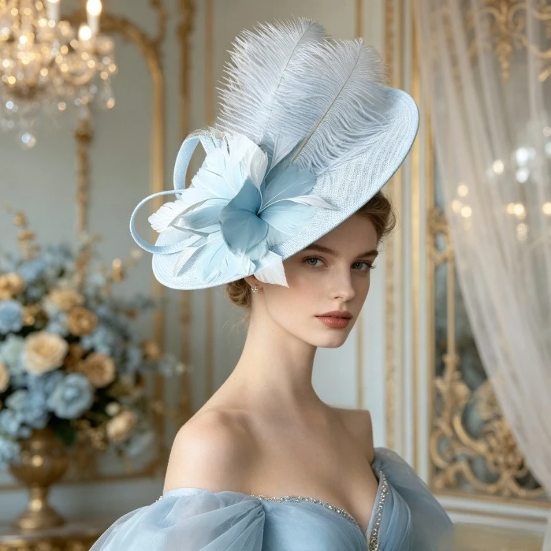 Wedding Cocktail Tea Party Headwear Women Floral Hair Clip Elegant Fascinators Caps Mesh Flower Feather Cap New Year Fashion