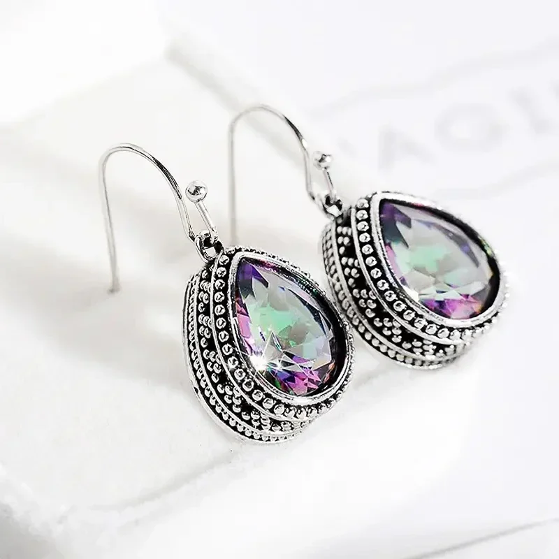 2024 Waterdrop Multi-colored Cubic Zircon Dangle Earrings Vintage Accessories Women for Party Unique Gift Elegant Lady Jewelry