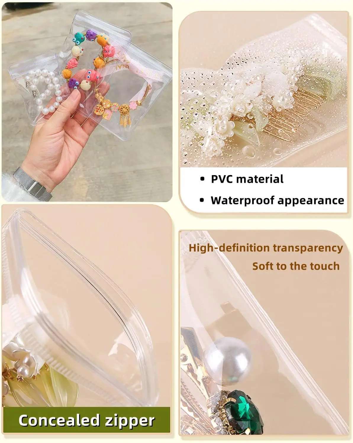 20Pcs Transparent PVC Jewelry Pouches Zip Storage Bag for Earring Necklace Jewelry Anti-Oxidation Display Packaging Bags