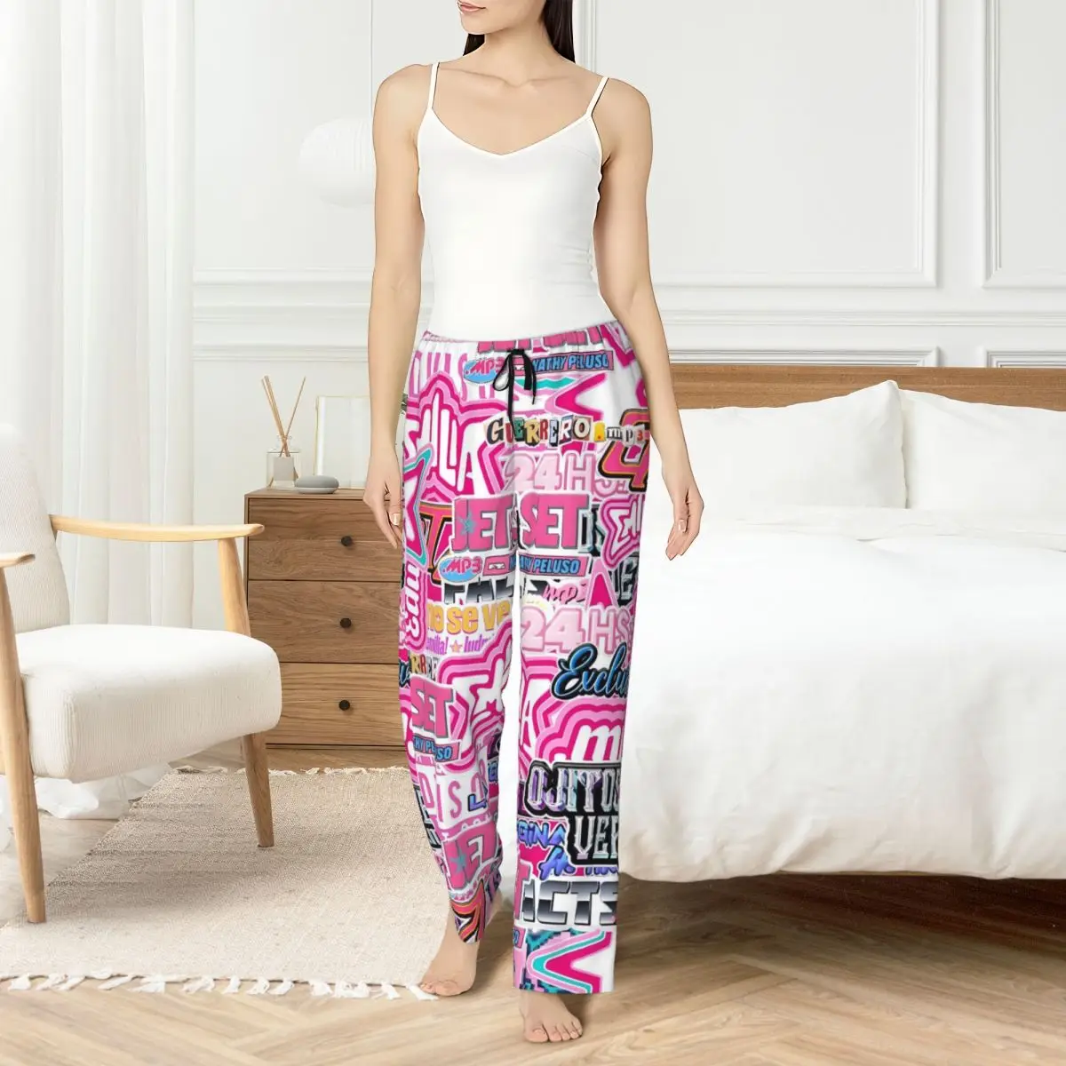 

Пижамные штаны E-Emilia Mernes на заказ, одежда для сна для женщин, эластичный пояс, Mp3, плакат для певца, штаны для сна с карманами