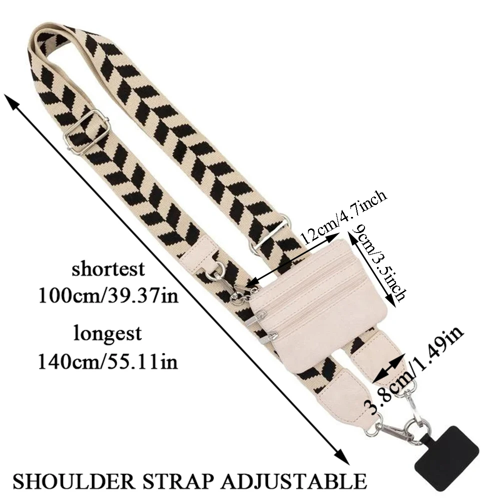 Universal Crossbody Phone Lanyards With Zippered Pouch Anti-Lost Phone Strap Adjustable Long Shoulder Bag Strap Bag Accessories