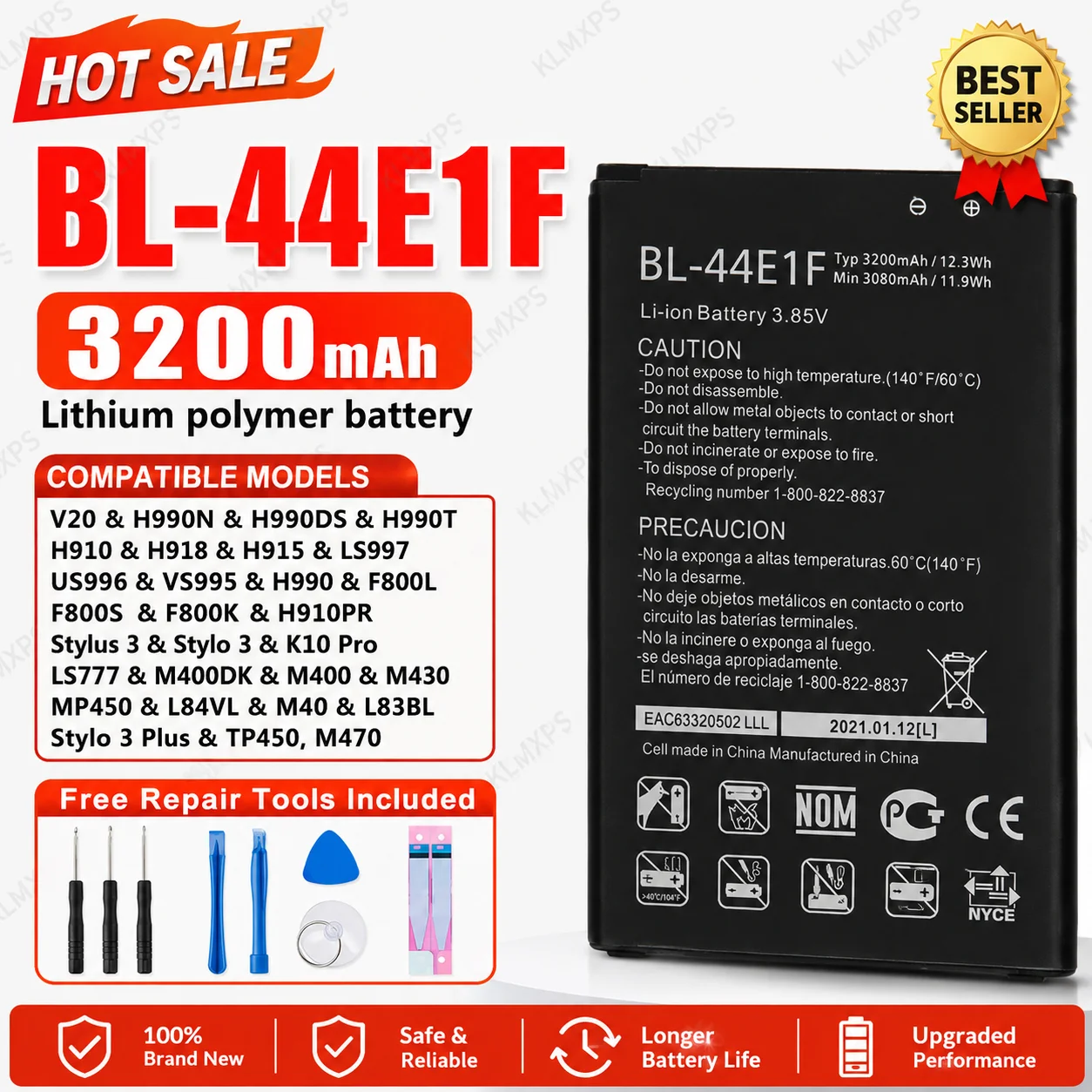Replacement Battery For LG V10 V20 G4 Mini Optimus G Pro 2 K10 K8 K4 K3 BL-44E1F BL-45A1H BL-45F1F BL-46G1F  Long Lasting
