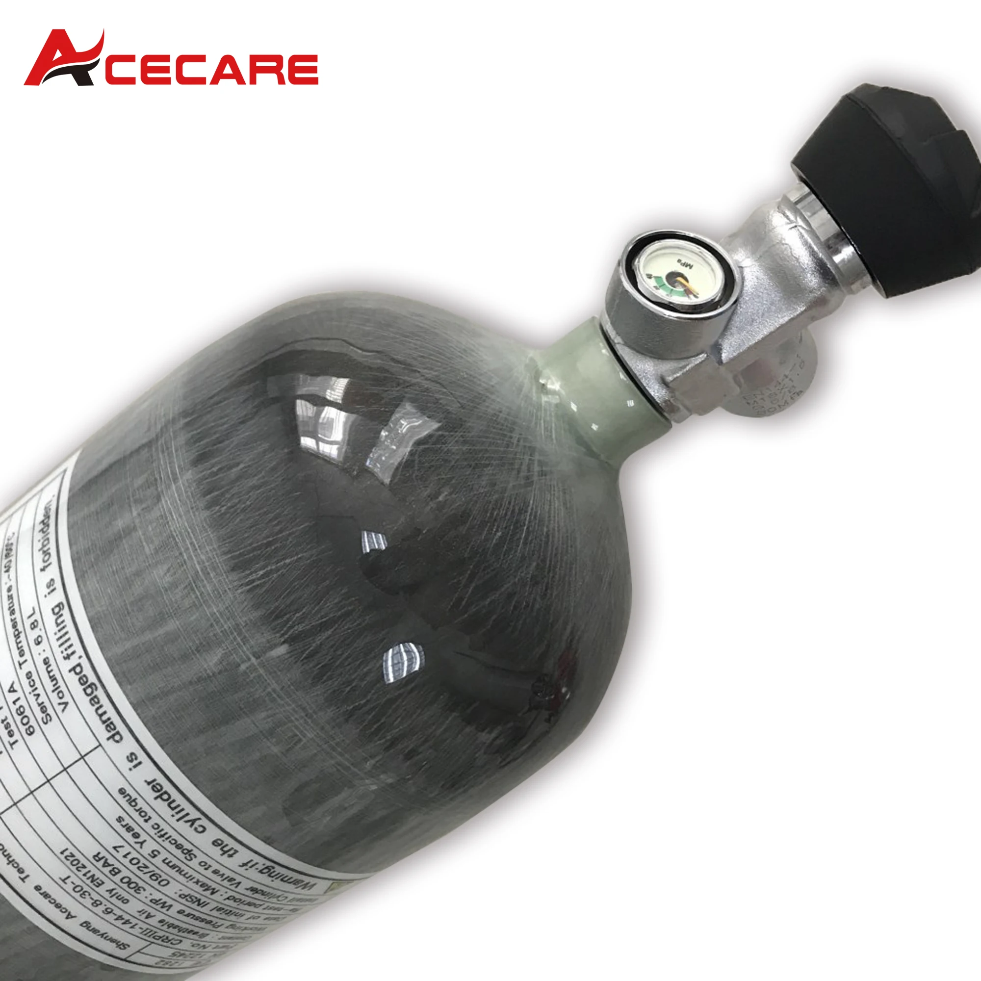 ACECARE 6.8L Silinder Serat Karbon 30Mpa 300Bar 4500Psi CE dengan Katup Pengukur Kecil untuk Scuba Diving