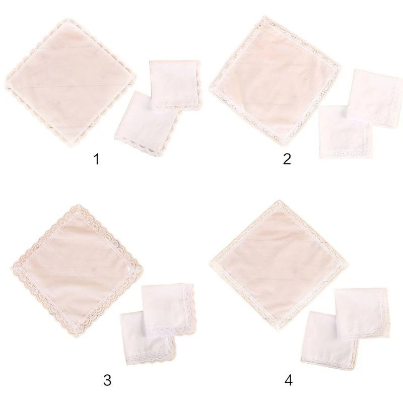 39BD 25 x 25 Damen-Taschentücher, schlicht, weiß, Blumen-Spitzenbesatz, Baumwolle, Braut, Hochzeit – Detail 1