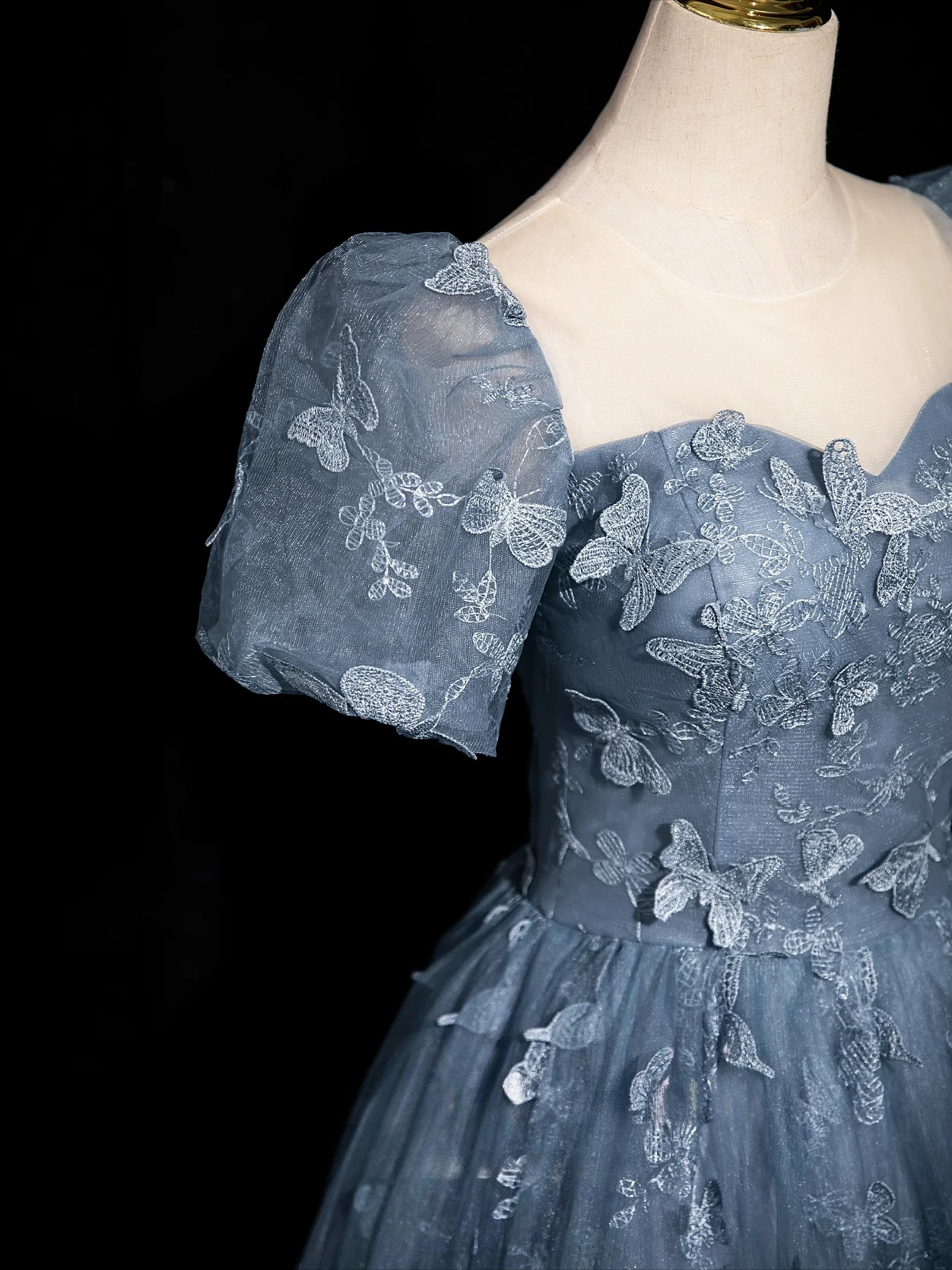 Women's Tulle 3D Butterfly Prom Dress Formal Evening Party Blue Adult Ceremony Birthday Graduation Gown