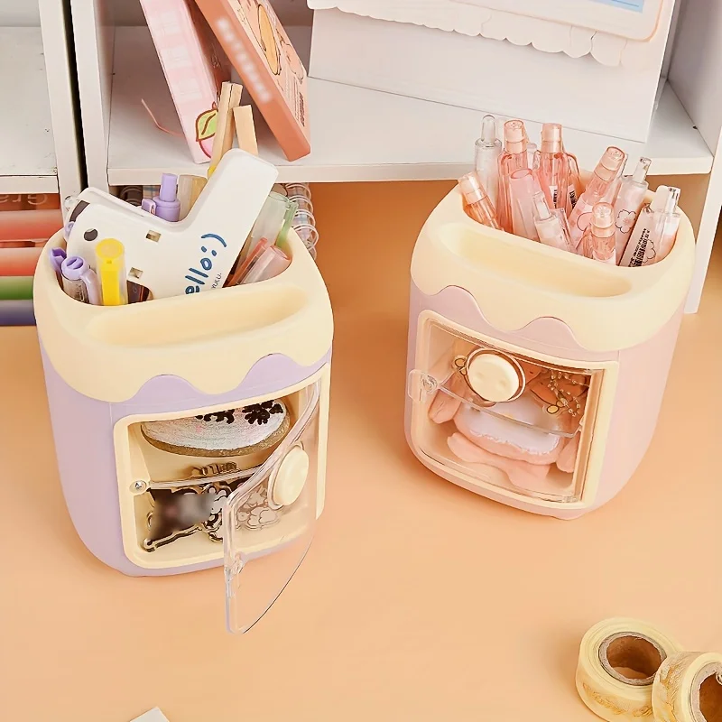 

1-piece multi-functional stationery storage box, high-value pig-shaped pen holder, creative round-shaped gift for students